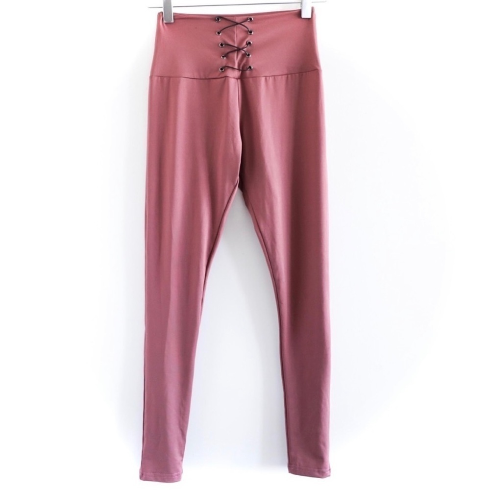 NWT Pretty Little Thing corset lace-up leggings sexy hi-rise high waisted mauve